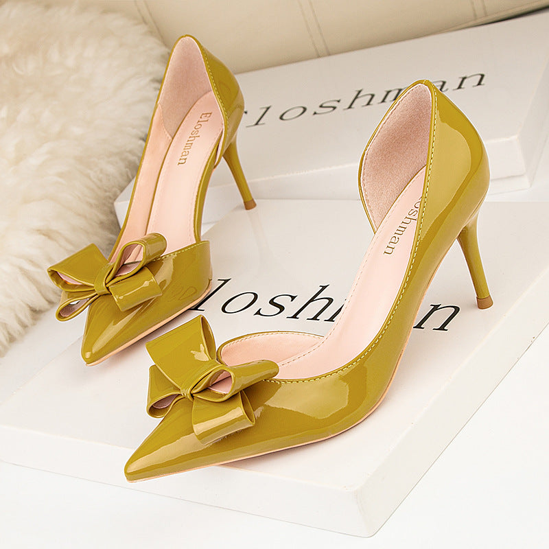 Women's Stiletto-heeled Bow Side Hollow Single Shoes