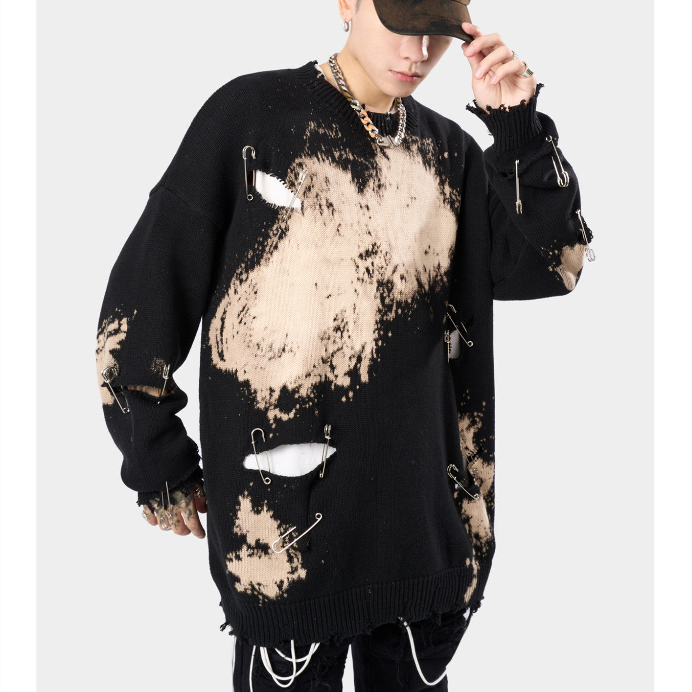 Tie-dye High Street Hip-hop Ripped Sweater