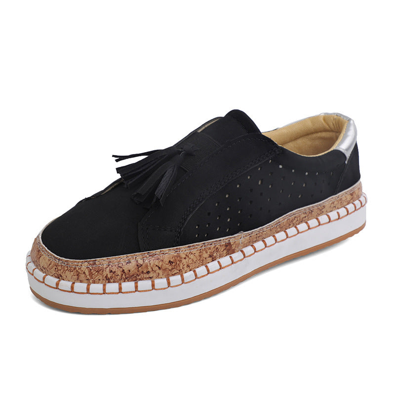 Color Matching Tassel Plus Size Round Head Flat Casual Shoes Female