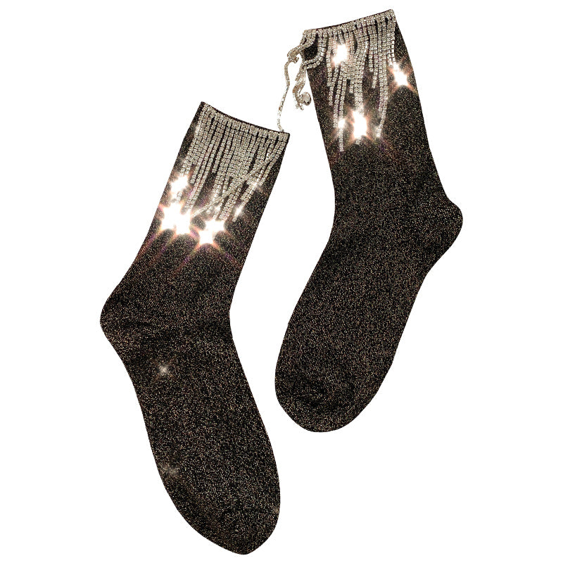 Ladies Fashion Diamond Fringe Bootie Socks