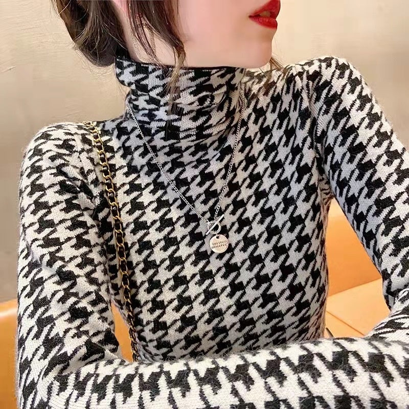 Women's Thick Houndstooth High Neck Base Shirt