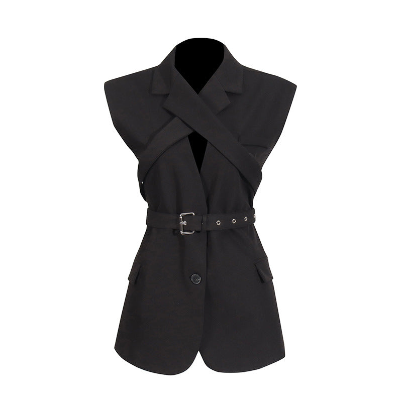 New Autumn Sleeveless Cross-Design Statement Vest Jacket