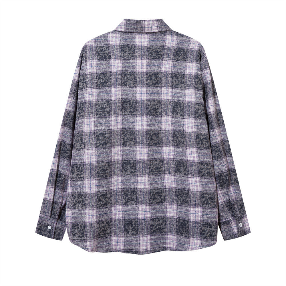 Color Matching Plaid Long Sleeve Shirt Men's Autumn Loose