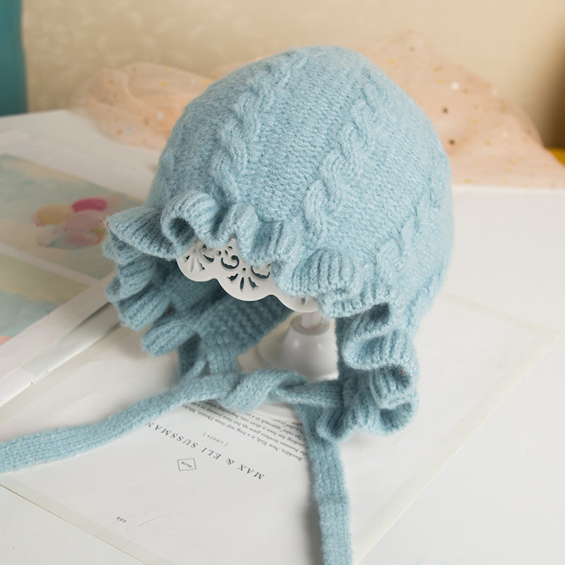 Baby Princess Lace Ear Protection Knitted Warm Wool Hat