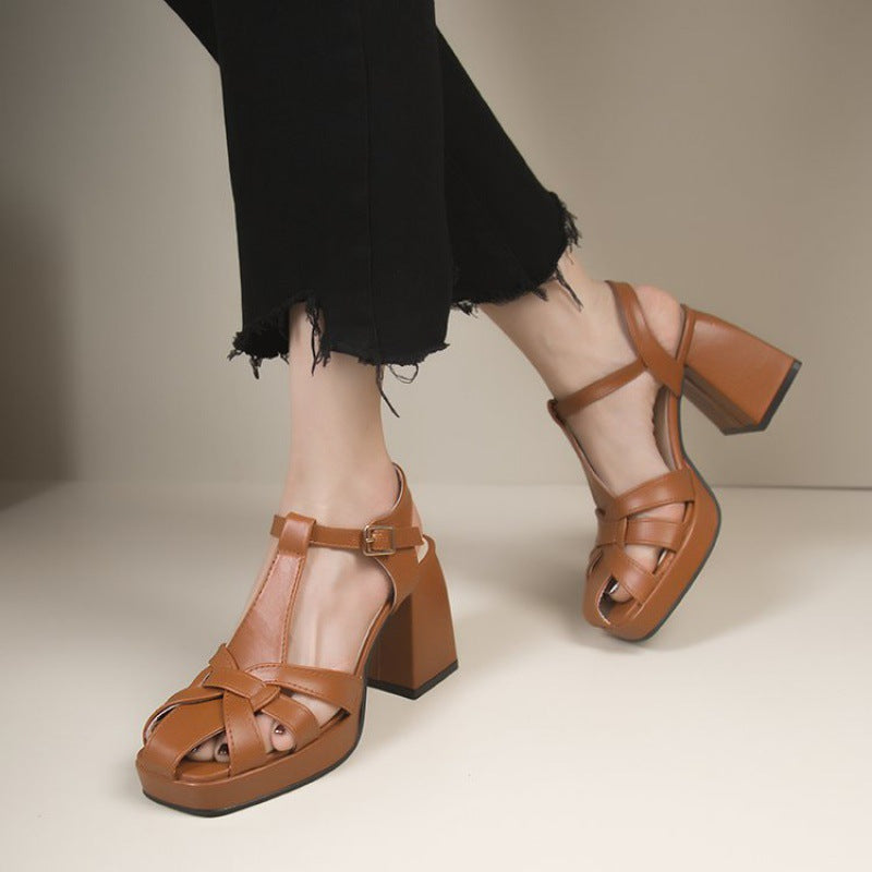 Closed Toe Hollow-out Roman Style High Heels