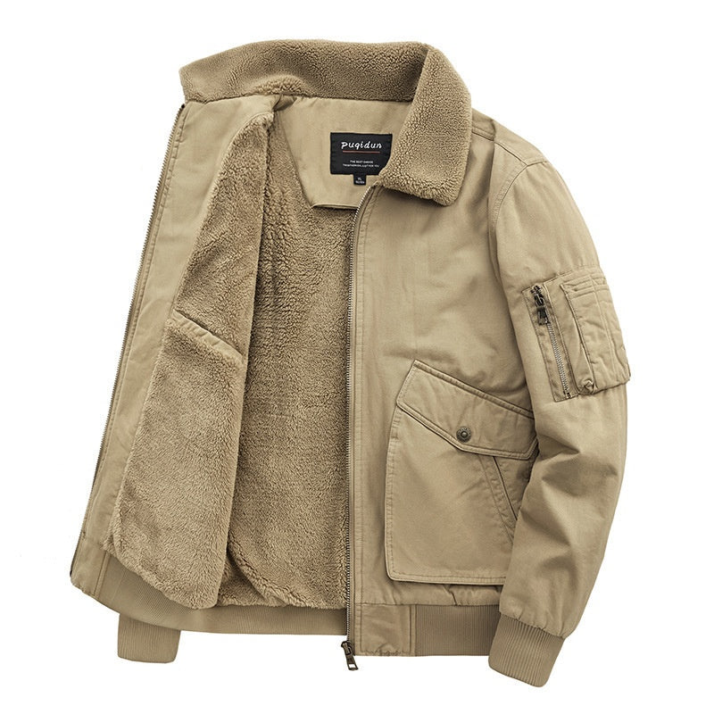 Men's Winter Lambskin Cotton-padded Jacket Casual Fleece And Thick Coat
