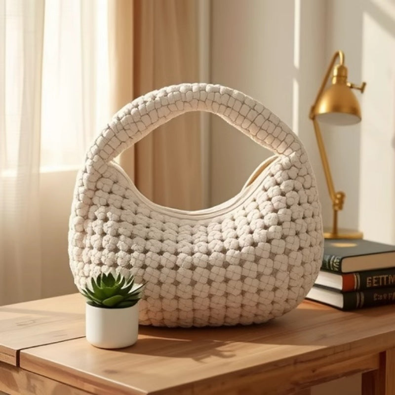Hand-woven Large Capacity Fashionable Stylish All-match Hand Carrying New Moon Bag