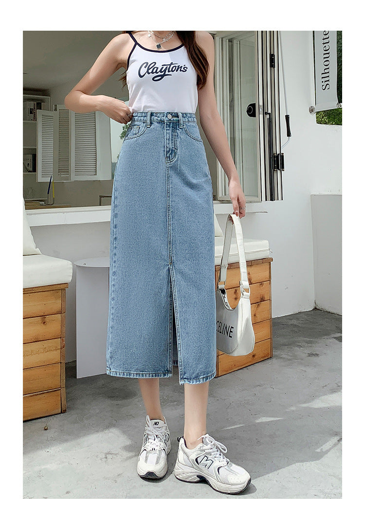 Kvinders Højtaljede Sommer Retro Løse Denim Nederdel