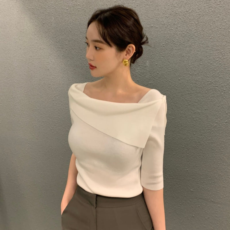 Women's Gentle Temperament Slim Fit One-Line Neck Knit Sweater