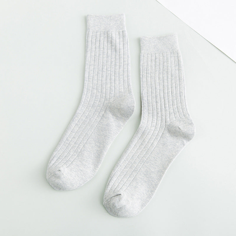 Men's Cotton Socks Solid Color Vertical Stripes Middle Tube