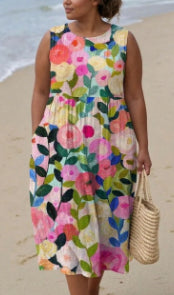 Womens Sleeveless Casual Printed Elegant Long Dress