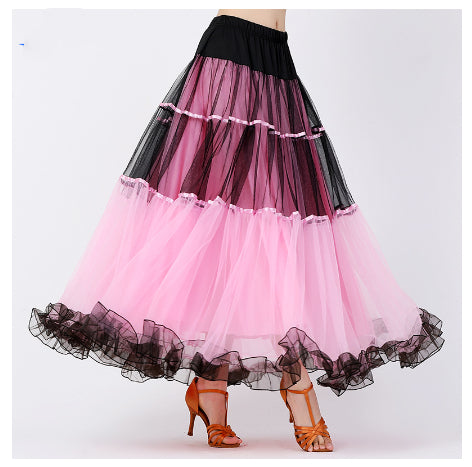 Women's Minimalist Color Blocked Mesh Skirt With Large Swing