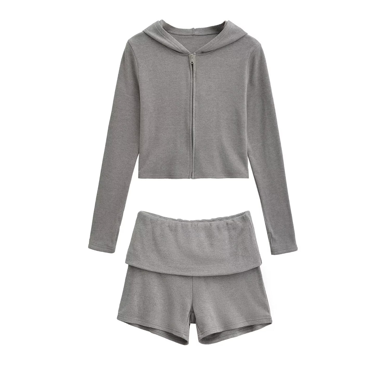 Flared Elastic-waist Bodycon Shorts Casual Set For Women
