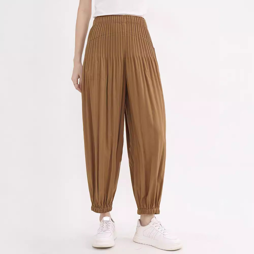 Pleated Overalls Women's Casual Versatile Design Sense Elastic Waistband Slimming Harem Skinny Pants