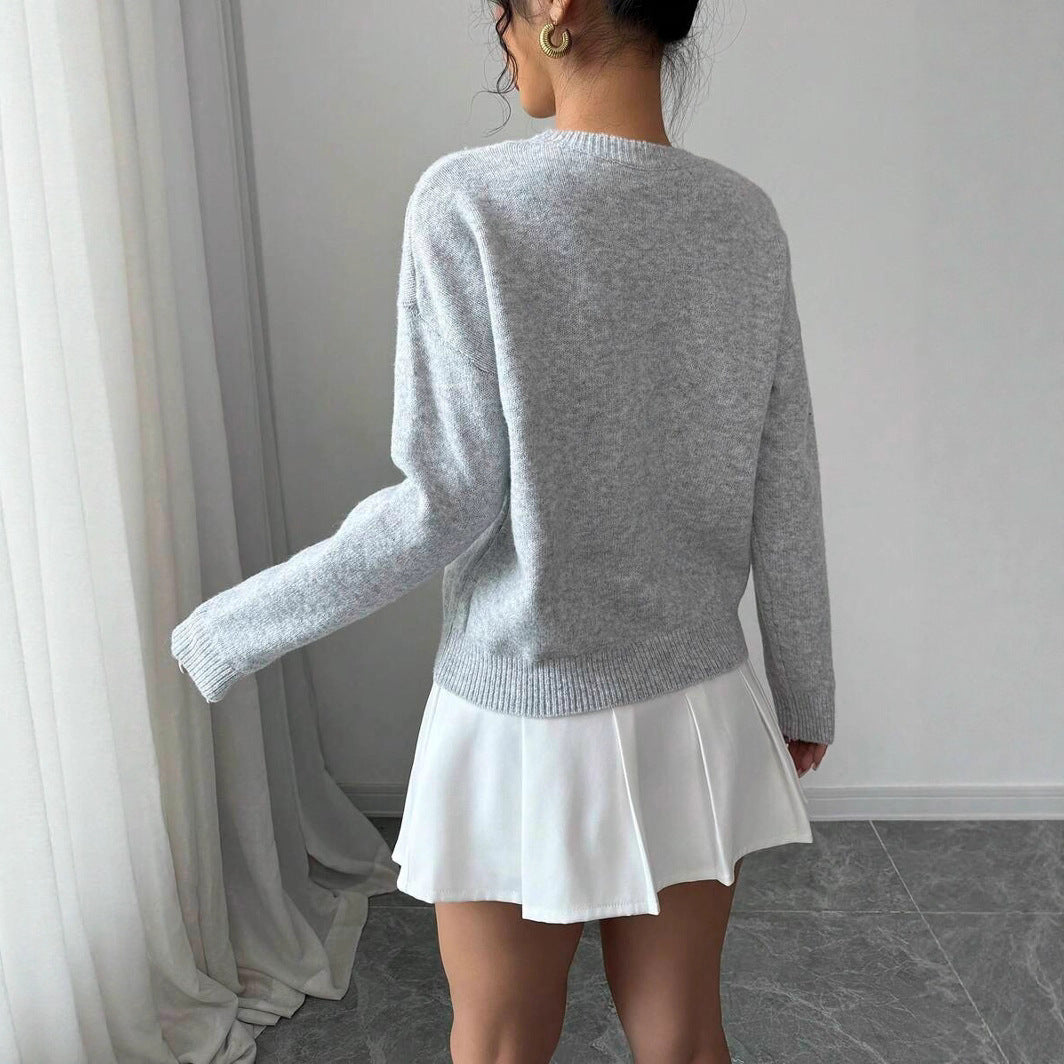Moderigtig All-match Casual Blomster Rund Hals Sweater Dame Sweater