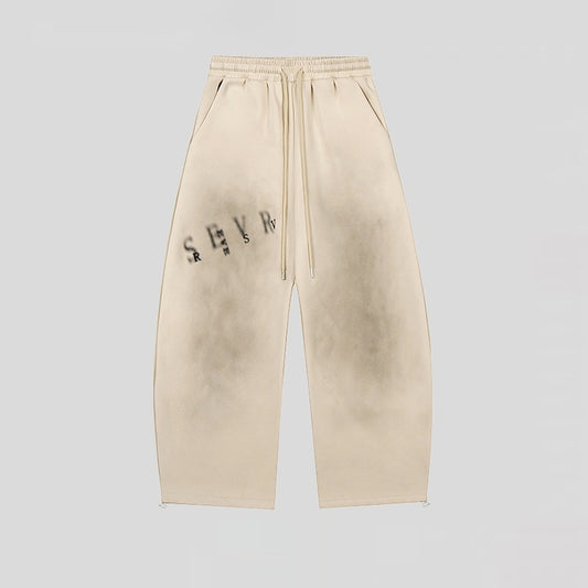 Womens American-Style Retro Distressed Letter-Print Sweatpants