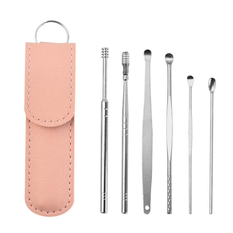 Stainless Steel 6-piece Set Earpick 360 Degree Spiral Cleaning Earwax Tool