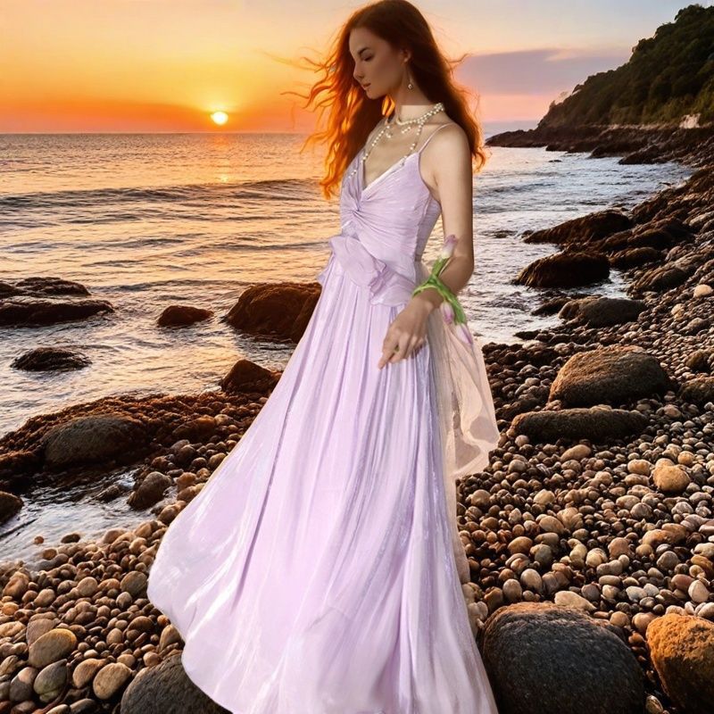 Slimming Niche-design Beach Dress For Seaside Vacations