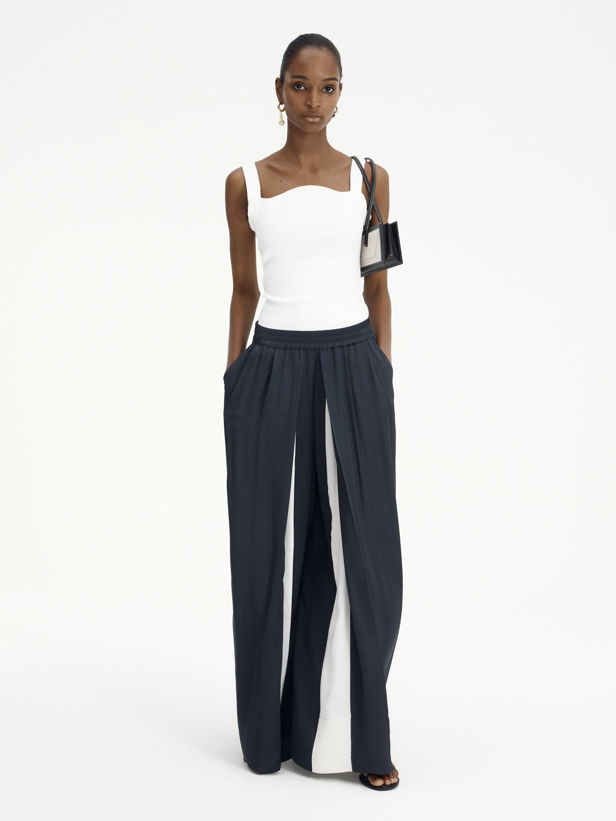 Loose Wide-leg Pants Women's Color Matching Silky Casual Trousers
