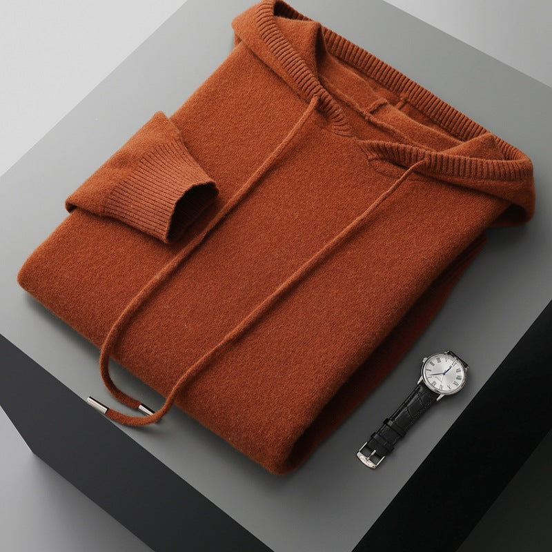 Men's Solid Color Loose Knitted Hooded Long Sleeve Base Sweater