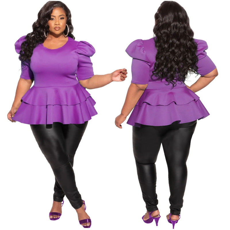 Plus-size Women's Clothing Ruffled Short-sleeve T-shirt Top