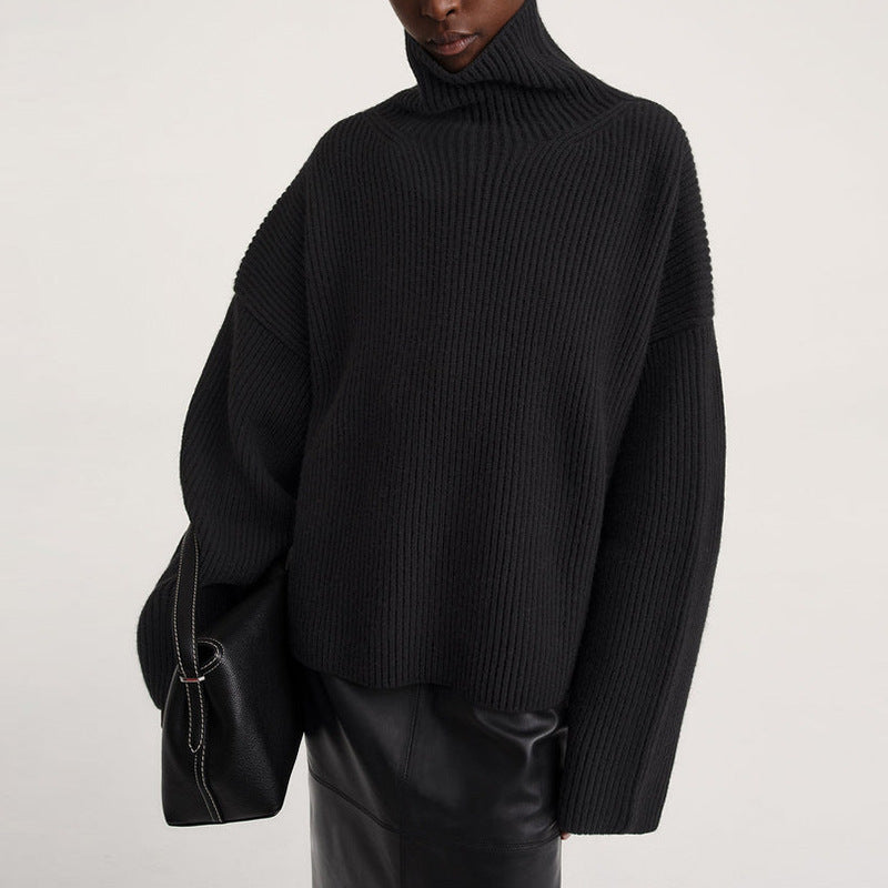 Women's Turtleneck Rib Drop Shoulder Loose Knitted Short