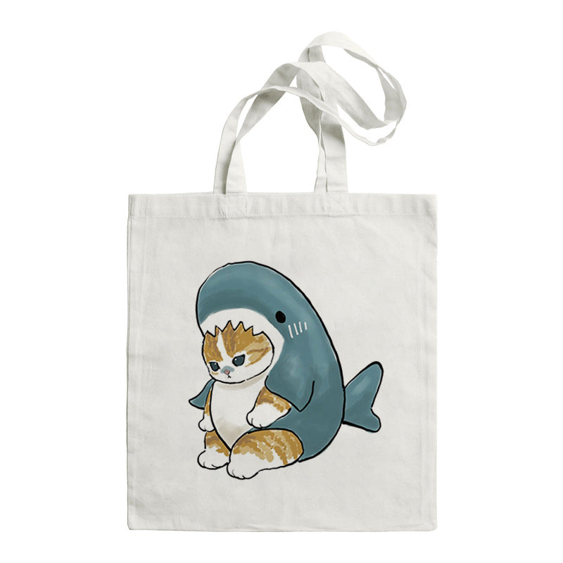 Shark Cat Printed Canvas Bag Shoulder