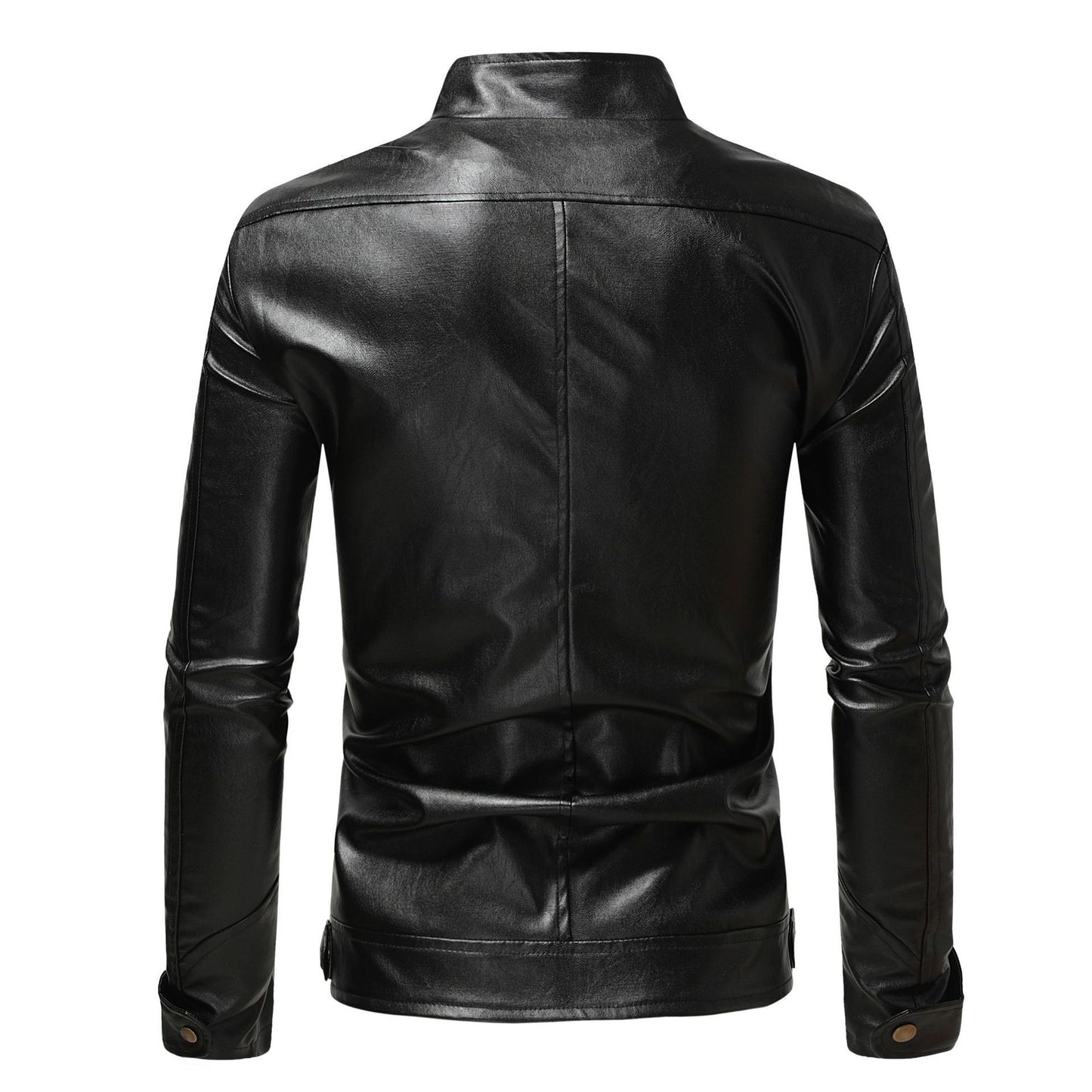Men's Leather Coat Stand Collar Double Zipper
