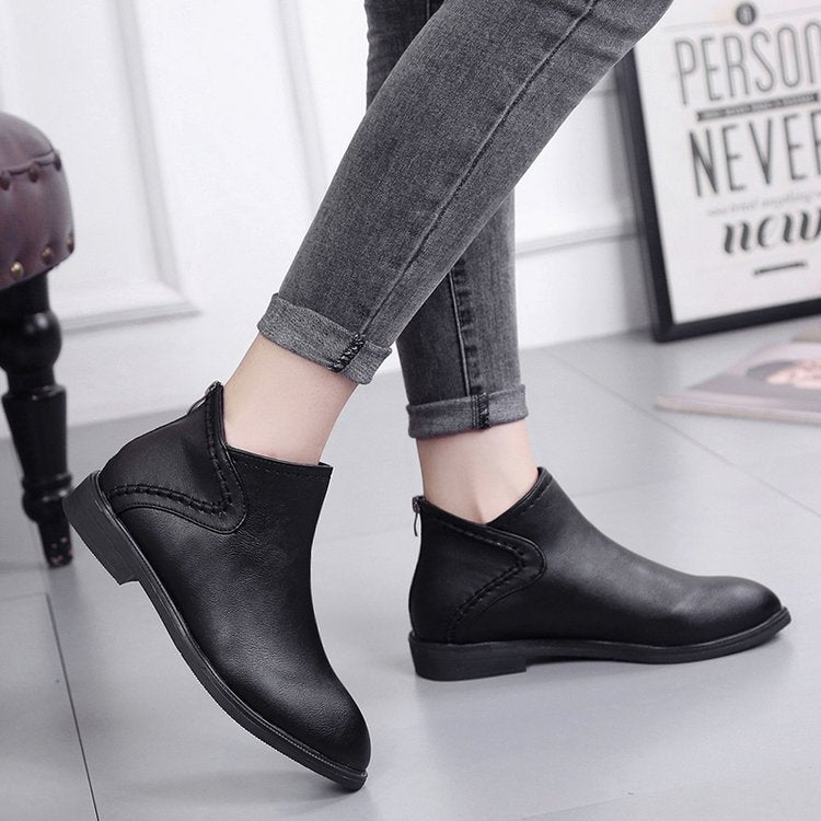 Women's Flat Heel Pointed Zip Martin Boots