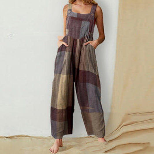 Retrotrykte knapstropper jumpsuit