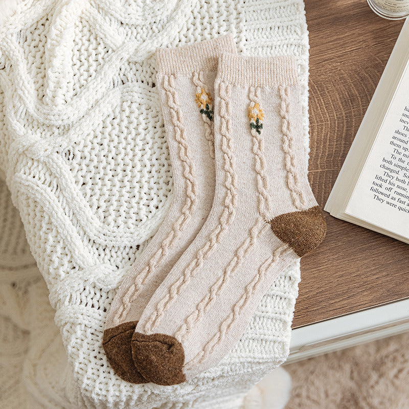 Women's Green Wool Socks Thickened