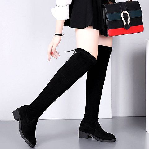 Stretch Women's Plus Velvet Warmth Thick Heel Lace-up Boots