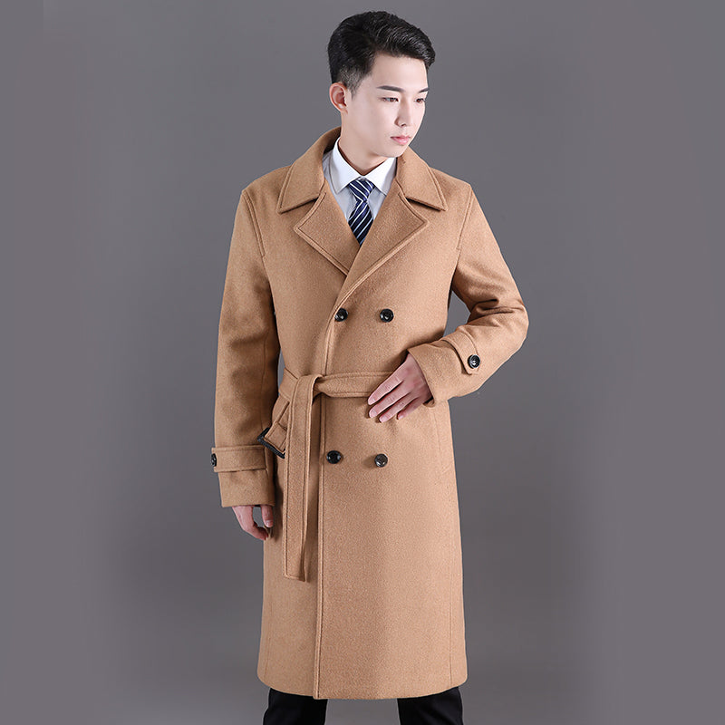 Men's Long Windbreaker Autumn And Winter New Woolen Double-breasted Fashion Slim