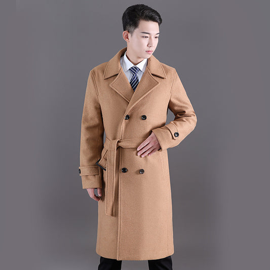 Men's Long Windbreaker Autumn And Winter New Woolen Double-breasted Fashion Slim