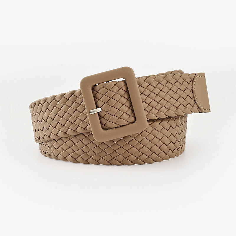 Candy Color Bag Buckle Belt Sweet Decorative Square Woven Ladies Wide Wholesale