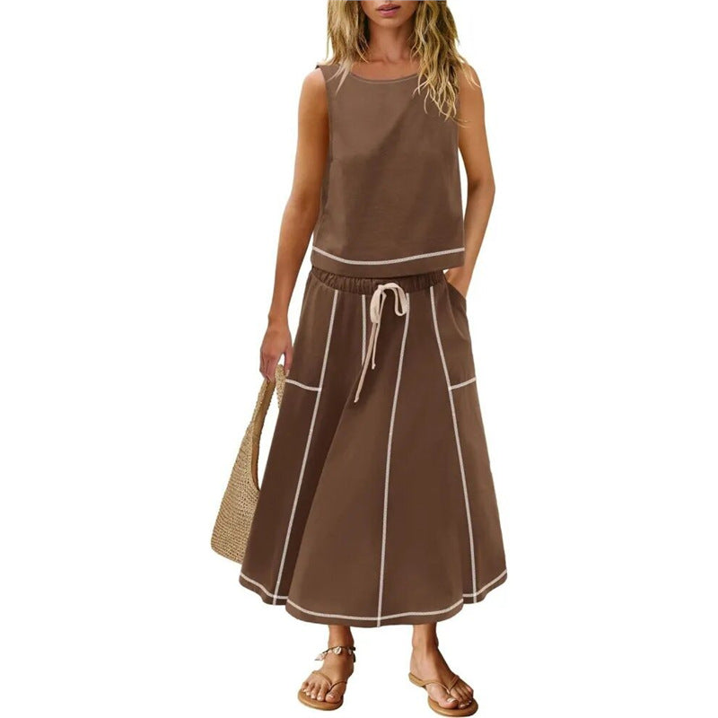 Sleeveless Vest And Skirt Set For Women