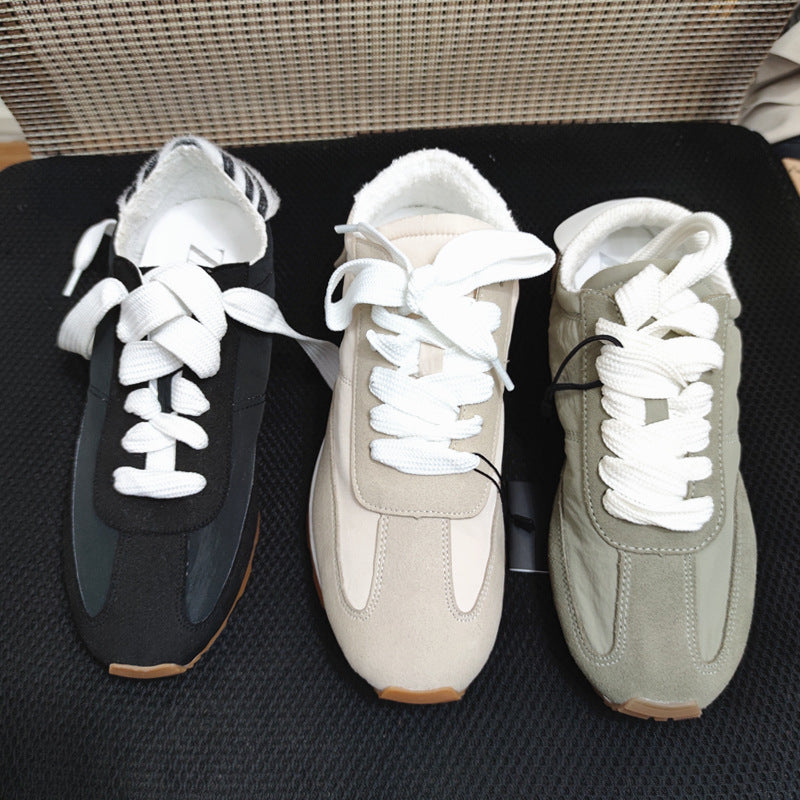 New Dad Shoes Beige Stitching Soft Retro