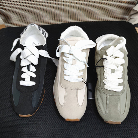 New Dad Shoes Beige Stitching Soft Retro