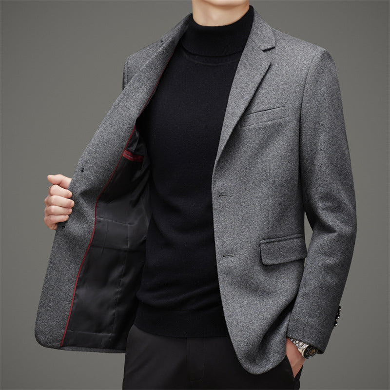 Men's Business Casual Solid Color Wool Tweed Suit Top