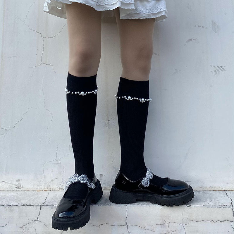 Black And White Pearl Socks Women's Tube Socks