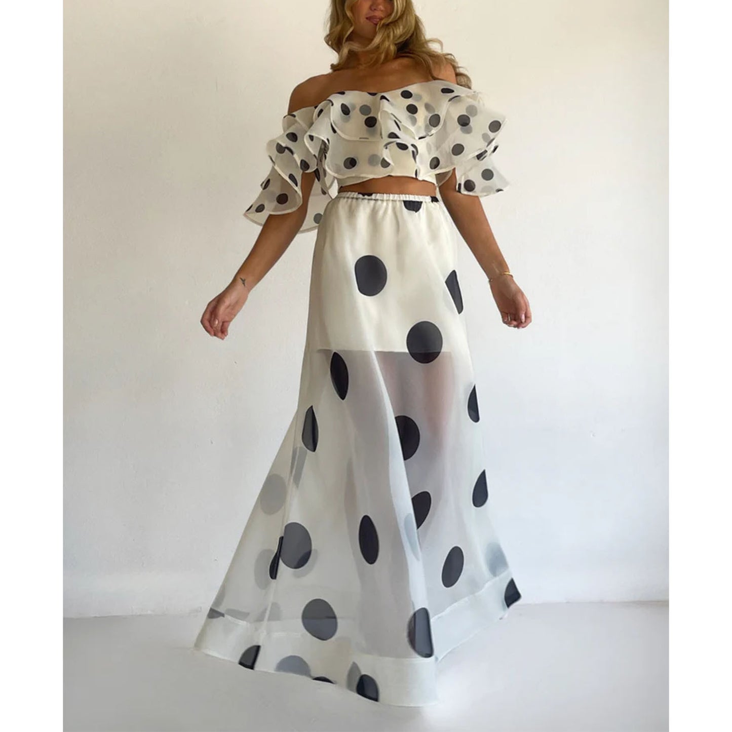 Spring Summer Sexy Strapless Irregular Printed Maxi Dress