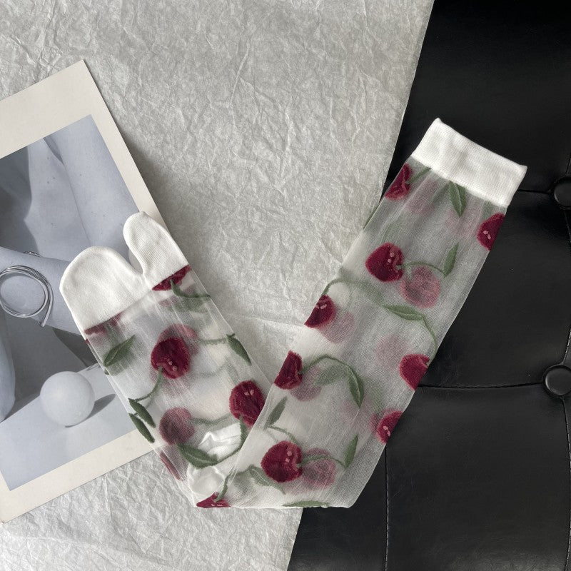 Cherry Jacquard Summer Cute Wild Thin Socks Stockings