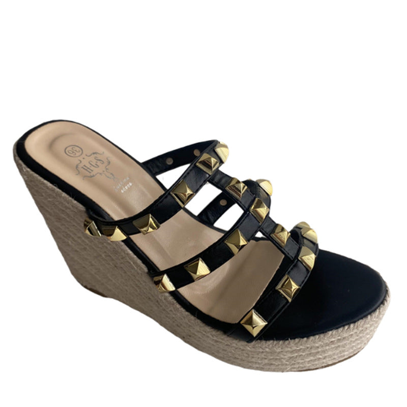 New Korean Rivet Straw Wedges For Women's Shoes