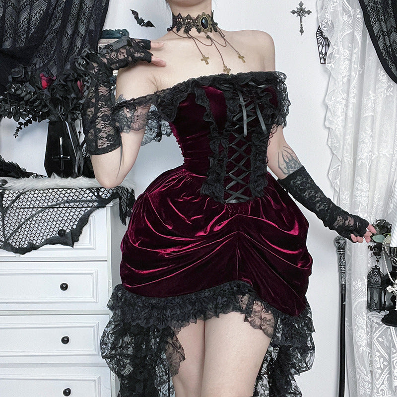 Dark-Style Multi-Layer Patchwork Train Dress