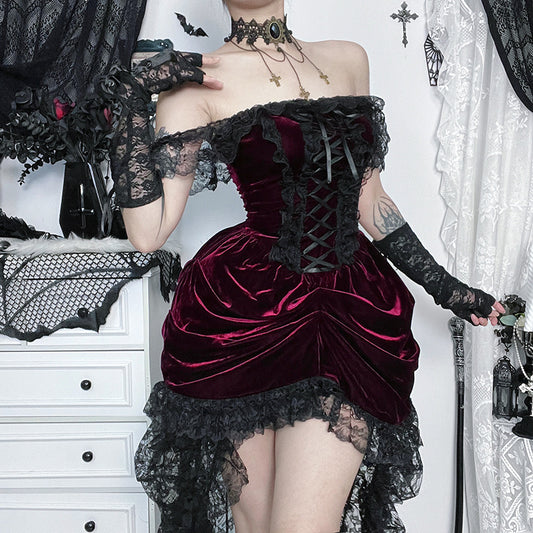 Dark-Style Multi-Layer Patchwork Train Dress