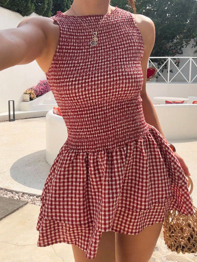 Womens Stylish, Versatile Sleeveless Plaid Dress