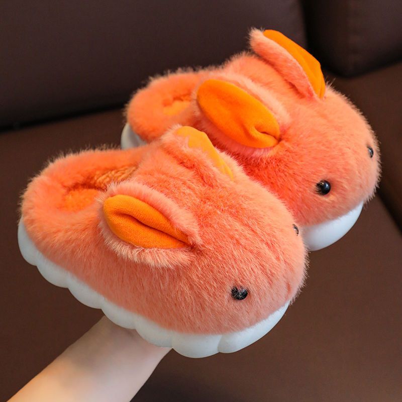 Winter Soft Sole Household Cartoon Cute Rabbit Big Medium And Small Children's Woolen Shoes