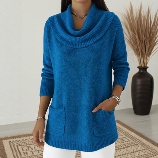 Solid-color Pocketed Long-sleeve Sweater