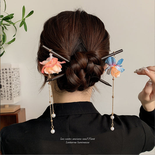 Ancient-style Tassel Hairpin Glowing Lantern Silk Flowers