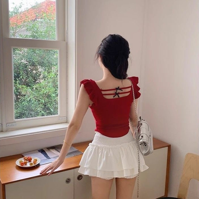 Women's Square Neck Sexy Back Hem Top